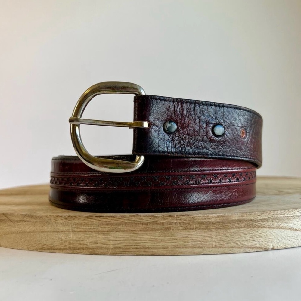 Vintage Lucchese Cordovan Genuine Leather Western Silver Buckle Belt Size 36